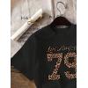 image:imageGirls Graphic Tee Shirt Short Sleeve Round Neck Preppy Casual Trendy Cute Summer TopsCheetah Letter Black