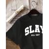 image:imageGirls Graphic Tee Shirt Short Sleeve Round Neck Preppy Casual Trendy Cute Summer TopsGraphic Letter Black