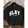image:imageGirls Graphic Tee Shirt Short Sleeve Round Neck Preppy Casual Trendy Cute Summer TopsGraphic Letter Black