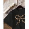 image:imageGirls Graphic Tee Shirt Short Sleeve Round Neck Preppy Casual Trendy Cute Summer TopsLeopard Bow Black
