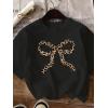 image:imageGirls Graphic Tee Shirt Short Sleeve Round Neck Preppy Casual Trendy Cute Summer TopsLeopard Bow Black