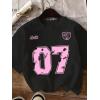 image:imageGirls Graphic Tee Shirt Short Sleeve Round Neck Preppy Casual Trendy Cute Summer TopsNumber Black