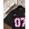 image:imageGirls Graphic Tee Shirt Short Sleeve Round Neck Preppy Casual Trendy Cute Summer TopsNumber Black