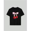 image:imageGirls Graphic Tees Short Sleeve Crewneck T Shirts Casual Summer Tops Cute Preppy ClothesCherry Black