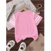 image:imageGirls Jersey Shirts Color Block Number Graphic Tees Short Sleeve Crew Neck Sports T ShirtMix Pink
