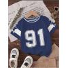 image:imageGirls Jersey Shirts Color Block Number Graphic Tees Short Sleeve Crew Neck Sports T ShirtMulticolor Blue