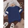 image:imageGirls Jersey Shirts Color Block Number Graphic Tees Short Sleeve Crew Neck Sports T ShirtMulticolor Blue