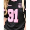image:imageGirls Jersey Shirts Color Block Number Graphic Tees Short Sleeve Crew Neck Sports T ShirtPink