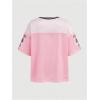 image:imageGirls Leopard Bows Graphic Tees Oversized Y2K Jersey Mesh Color Block Short Sleeve V Neck T ShirtPink