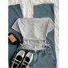 image:imageGirls Off The Shoulder Letter Graphic Tees Short Sleeve Ruched Bowknot T Shirts Cute Crop TopsGrey