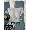 image:imageGirls Off The Shoulder Letter Graphic Tees Short Sleeve Ruched Bowknot T Shirts Cute Crop TopsLight Grey