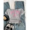 image:imageGirls Off The Shoulder Letter Graphic Tees Short Sleeve Ruched Bowknot T Shirts Cute Crop TopsLight Grey
