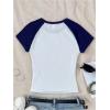 image:imageGirls Star Patchwork Color Block Crop Tops Short Sleeve Crew Neck Ribbed T ShirtsBlue