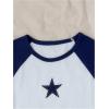 image:imageGirls Star Patchwork Color Block Crop Tops Short Sleeve Crew Neck Ribbed T ShirtsBlue