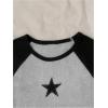 image:imageGirls Star Patchwork Color Block Crop Tops Short Sleeve Crew Neck Ribbed T ShirtsLight Grey