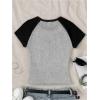 image:imageGirls Star Patchwork Color Block Crop Tops Short Sleeve Crew Neck Ribbed T ShirtsLight Grey
