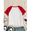 image:imageGirls Star Patchwork Color Block Crop Tops Short Sleeve Crew Neck Ribbed T ShirtsRed