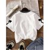 image:imageGirls Y2K Letter Bow Graphic Tee Shirt Crewneck Short Sleeve Cute Going Out TopsBlack and White