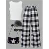 image:imageGirls Y2K Outfits 2 Piece Star Graphic Tank Tops and Plaid Wide Leg Pants Clothing SetsBlack and White