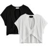 image:imageGirls 2 Packs Open Back Backless Tops Criss Cross Short Sleeve T Shirts Crewneck Casual TeesBlack White