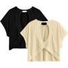 image:imageGirls 2 Packs Open Back Backless Tops Criss Cross Short Sleeve T Shirts Crewneck Casual TeesBlack and Beige