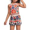 image:imageGirls 2 Piece Outfits Boho Floral Print Crew Neck Tank Top and Wide Leg Shorts SetOrange