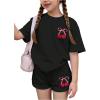 image:imageGirls 2 Piece Outfits Cherry Bow Graphic Tee Shirt and Shorts Set Cute Summer OutfitsBlack