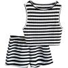 image:imageGirls 2 Piece Striped Summer Outfits Textured Knit Sleeveless Crop Tank Top and Shorts Matching SetBlack and White