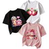 image:imageGirls 3 Pack Cartoon Graphic Tees Short Sleeve Crewneck Summer T Shirts Casual Cute Tee TopsBlack White Pink