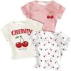 image:imageGirls 3 Packs Graphic Tees Vacation Hibiscus Top Crewneck Short Sleeve Cute Tops Summer Slim Fit T ShirtMulticolored Pink