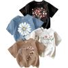 image:imageGirls 4 Packs Graphic Tees Short Sleeve Floral Heart T Shirt Crew Neck Cute TopsMulticolor