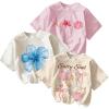 image:imageGirls Bow Cherry Graphic Tees Short Sleeve Crewneck Cute T Shirts Tops for Teens Summer TopsBeige White Pink