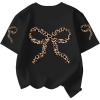 image:imageGirls Bow Leopard Graphic Tees Short Sleeve Preppy Summer T Shirts Aesthetic Cute Tops StreetwearBow Print