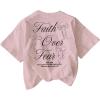 image:imageGirls Bowknot Letter Graphic Tshirt Short Sleeve Crew Neck Cute Summer Tee TopsPink