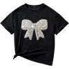 image:imageGirls Bowknot Pearl Sequin Tops Crew Neck Short Sleeve Casual Summer T Shirts Cute Clothes TrendyBow Black