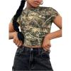 image:imageGirls Camo Crop Tight Shirts Branch Print Short Sleeve Slim Fitted TShirtArmy Green