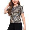image:imageGirls Camo Print Short Sleeve Tee Shirt Crew Neck Summer Casual Tee TopsGreen