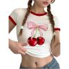image:imageGirls Cherry Bow Crop Shirts Cute Short Sleeve Graphic Tees Summer Crew Neck Tight T ShirtWhite
