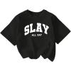 image:imageGirls Graphic Tee Shirt Short Sleeve Round Neck Preppy Casual Trendy Cute Summer TopsGraphic Letter Black