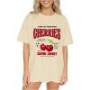 image:imageGirls Graphic Tees Short Sleeve Crewneck T Shirts Casual Summer Tops Cute Preppy ClothesApricot and Red