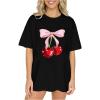 image:imageGirls Graphic Tees Short Sleeve Crewneck T Shirts Casual Summer Tops Cute Preppy ClothesCherry Black