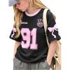 image:imageGirls Jersey Shirts Color Block Number Graphic Tees Short Sleeve Crew Neck Sports T ShirtPink