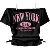 image:imageGirls Off The Shoulder Letter Graphic Tees Short Sleeve Ruched Bowknot T Shirts Cute Crop TopsBlack and Pink