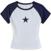 image:imageGirls Star Patchwork Color Block Crop Tops Short Sleeve Crew Neck Ribbed T ShirtsBlue