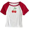 image:imageGirls Star Patchwork Color Block Crop Tops Short Sleeve Crew Neck Ribbed T ShirtsRed
