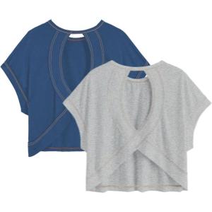 image:imageGirls 2 Packs Open Back Backless Tops Criss Cross Short Sleeve T Shirts Crewneck Casual TeesGrey and Blue