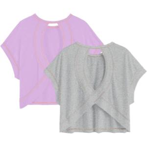 image:imageGirls 2 Packs Open Back Backless Tops Criss Cross Short Sleeve T Shirts Crewneck Casual TeesGrey and Purple