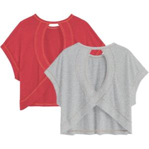 image:imageGirls 2 Packs Open Back Backless Tops Criss Cross Short Sleeve T Shirts Crewneck Casual TeesGrey and Red