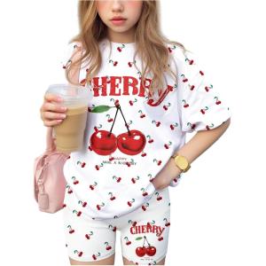 image:imageGirls 2 Piece Summer Outfits Cherry Graphic Tees and Biker Shorts Cute Clothing SetWhite