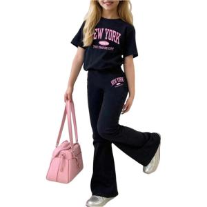 image:imageGirls 2 Piece Summer Outfits Number Graphic Short Sleeve Jersey Shirt and Cargo Pants Sets TrendyBlack